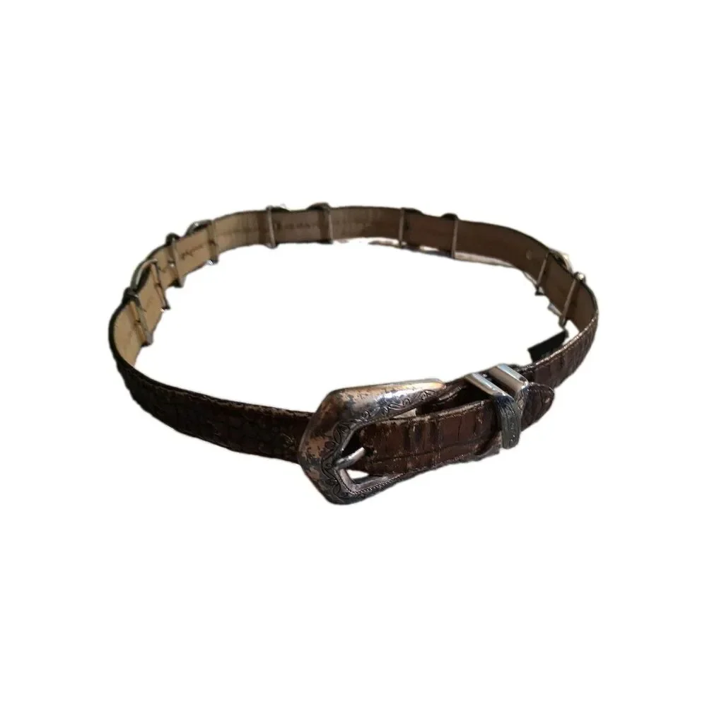 Brighton Western Leather Aligator Brown  Sliding Metal Small Silver Studs Vtg